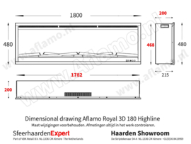 Aflamo Royal 3D Highline 180cm - Elektrische Inbouwhaard