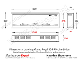 Aflamo Royal PRO-Line 180cm - Inbouwhaard 38cm hoog