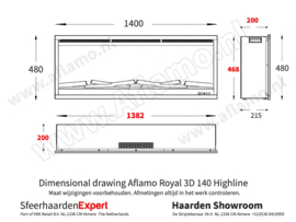 Aflamo Royal 3D Highline 140cm - Elektrische Inbouwhaard