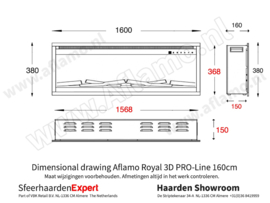 Aflamo Royal PRO-Line 160cm - Inbouwhaard 38cm hoog
