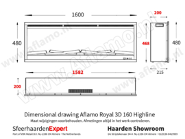 Aflamo Royal 3D Highline 160cm - Elektrische Inbouwhaard