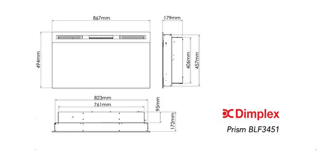 lijntekening Dimplex Prism 34 elektrische sfeerhaard