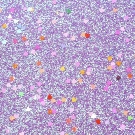 PU leer A4 lapje; glitter met gekleurde hartjes lila