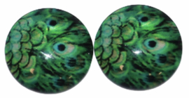 Glas flatback cabochon 12mm pauwenveer  per 2 stuks