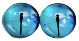 Glas flatback cabochon 12mm libelle, per 2 stuks