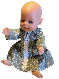 Jurkje met kraagje grijsgroen gebloemd babyborn pop 43 cm