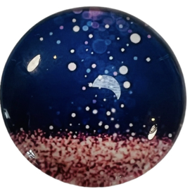 Glas cabochon 25mm: blauw/roze spikkels