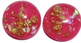 Flatback 12 mm fuchsia/goud/parelmoer glitters, per 2 stuks
