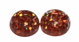 Flatback cabochon glitter goudbruin 12 mm, per 2 stuks