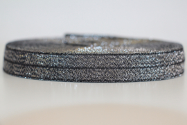 Elastisch band glitter zwart-zilver 16mm per 0,5 meter