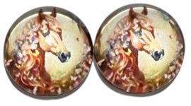 Glas cabochon 12mm: paard met bloemen