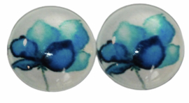 Glas flatback cabochon 12mm bloem blauw, per 2 stuks