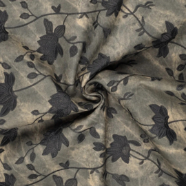 Denim waxed Bora Bora embroidery grey, per 25 cm