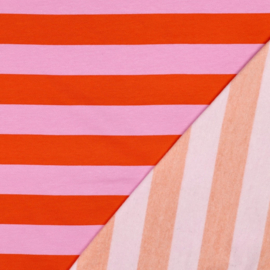 Soft sweat stripes: oranje-roze, per 25 cm