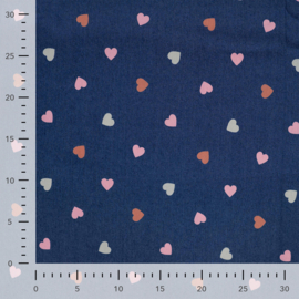 Jeans/ denim stretch met hartjes (Qjutie), per 25 cm