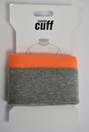 Cuff/ boordje grijs-neon oranje + lurex  135x7 cm