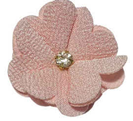 Stoffen bloem 4,5 cm zachtroze met bling bling steentje