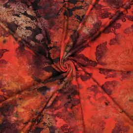 Tricot Tie-Dye Burn-out Elisa bordeauxrood/oranje, per 25 cm