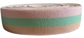Elastiek lichtroze/mint/zalm gestreept 25 mm, per 0,5 meter