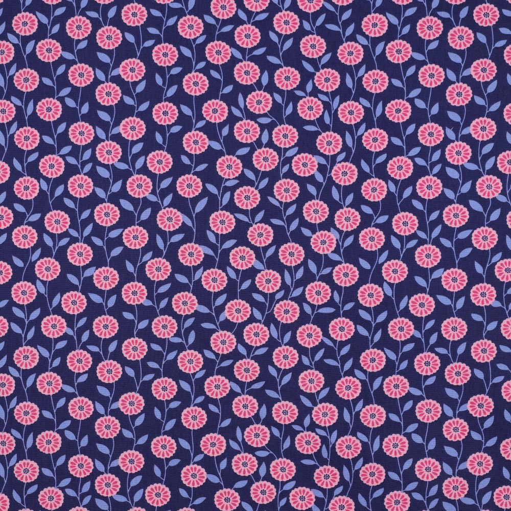 Fine poplin: flowers blue/pink, per 25 cm