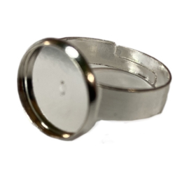 Ring zilver dia 17mm verstelbaar +setting 12mm, per stuk