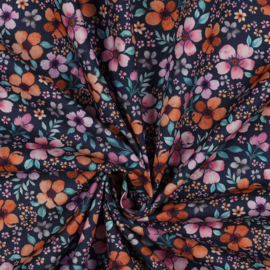 Fine poplin digital print: flowers navy, per 25 cm