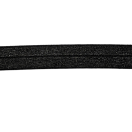 Elastisch biaisband/vouwtres zwart shiny/mat 20 mm per 0,5 meter