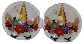 12 mm glascabochon unicorn met bloemen, per 2 stuks