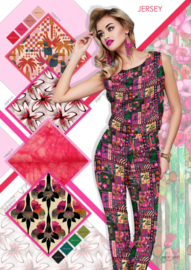 Linnen/viscose digitale print: aquarel painting hot pink (Stenzo), per 25cm
