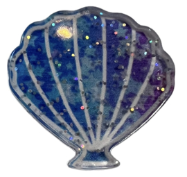 Flatback: schelpje glitters blauw/paars 25 x 24 mm, per stuk