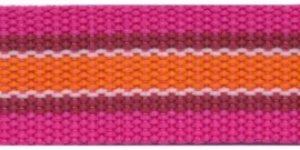 Tassenband fuchsia/wit/oranje STEVIG 30mm, per 0,5 meter