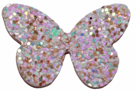 Applicatie vlinder glitter WIT 40x27 mm, per stuk