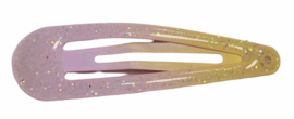 Klik klak haarspeldje geel-lichtroze met glittertje 5cm, per stuk
