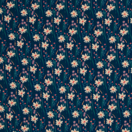 Viscose: Emmen blauw met bloemen print (Swafing), per 25 cm
