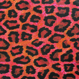 Tricot (digitale print): Fancy leopard red, per 25 cm