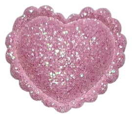 Hartje glitters 18x20 mm  lichtroze met kartelrandje