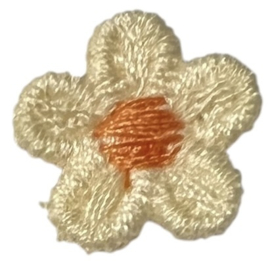 Bloemetje 17mm geborduurd creme/oranje