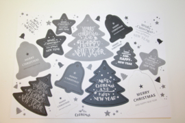 14 kerst labels grijs wit antraciet