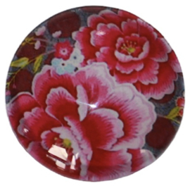 Glas cabochon 12mm roze bloem: per 2 stuks