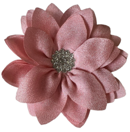 Stoffen bloem 8,5 cm met rhinestone, perzik/roze