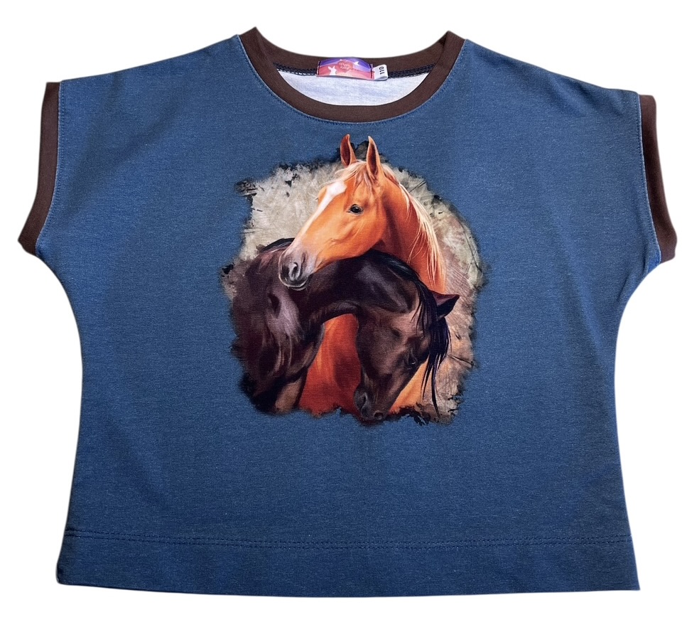 T-shirt French Terry horse jeansblauw 110-122/128