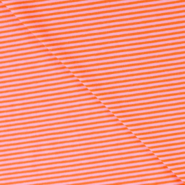 Katoen tricot: streepjes oranje-roze, per 25 cm