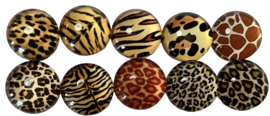 Glas cabochons 12 mm panter: 10 stuks