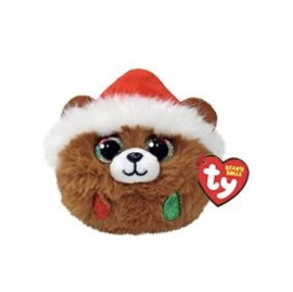 TY TEENY PUFFIES CHRISTMAS BEAR BROWN PUDDING 10CM