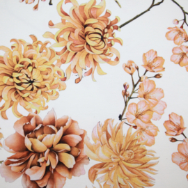 Digitale print tricot: FLOWERS WHITE-OCRE, per 25 cm