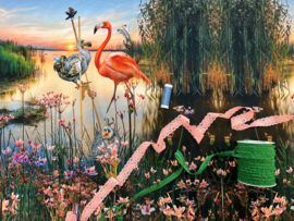 Panel digitale tricot: Flamingo lake 120x150 cm Stenzo