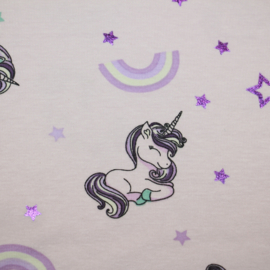 Foil print tricot: UNICORN LILAC (qjutie), per 25 cm