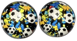 12 mm glas cabochon voetballen, per 2 stuks