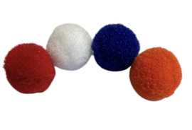 Setje: 4 pom-poms rood-wit-blauw-oranje 20mm