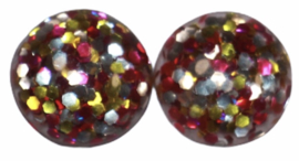 Flatback cabochon glitter roze/goud/zilver 12 mm, per 2 stuks